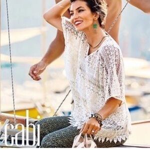 Cabi Love Carol Capri Crochet Lace Top #5026 NWT Natural Ivory 100% Cotton Sz S